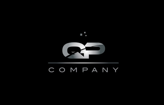 qp q p  silver grey metal metallic alphabet letter logo icon template