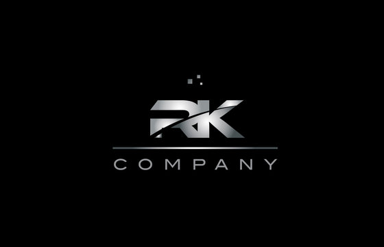 rk r k  silver grey metal metallic alphabet letter logo icon template
