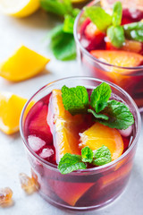 Spanish sangria cocktail and ingredients