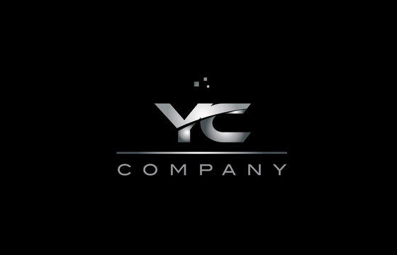 yc y c  silver grey metal metallic alphabet letter logo icon template