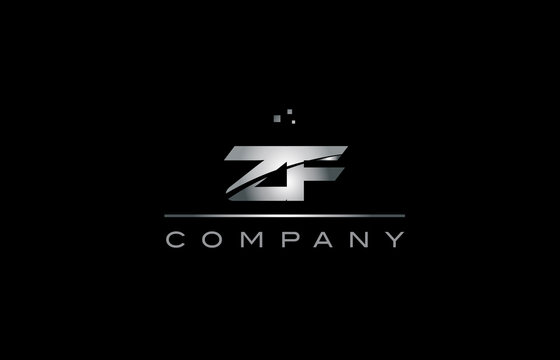 zf z f  silver grey metal metallic alphabet letter logo icon template