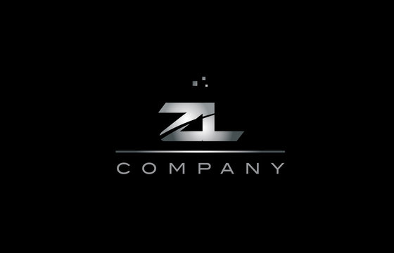 zl z l  silver grey metal metallic alphabet letter logo icon template