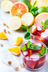 Spanish sangria cocktail and ingredients