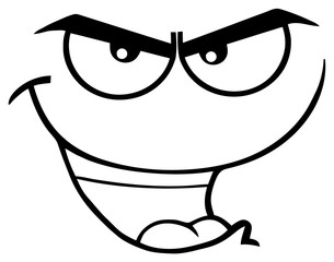 Black And White Evil Cartoon Funny Face With Bitchy Expression. Illustration Isolated On White Background