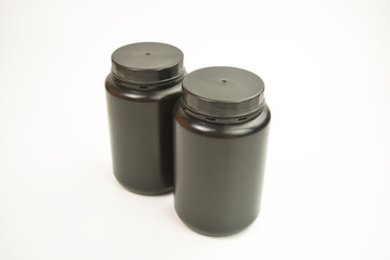 Two plastic bottles on the white background. No brand plastic empty bottle