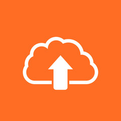 Cloud line icon. Internet download symbol. Flat vector illustration on orange background.