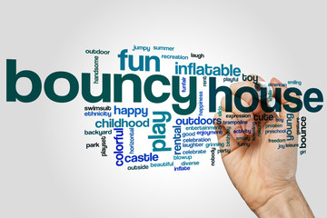 Bouncy house word cloud concept on grey background