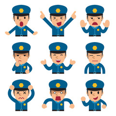 Cartoon policeman faces showing different emotions