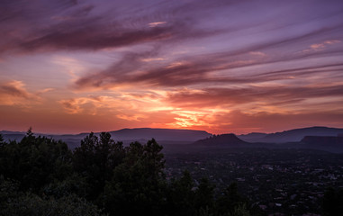 Vivid sunset at desert mountains in Sedona Arizona