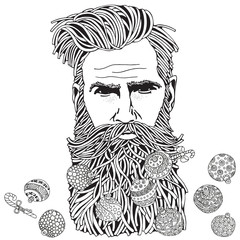 Bearded hipster man. Coloring book