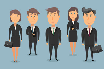 Business team. Five people in the suits. Vector illustration