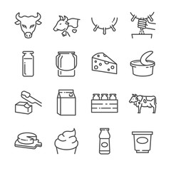 Dairy products line icons set