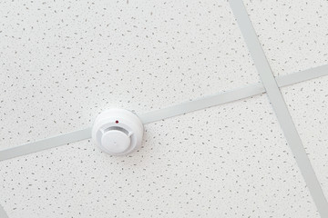 Fire alarm on a white ceiling