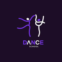 Dance icon concept. Ballet studio logo design template. Design idea fitness class banner background with symbol of abstract people, ballerina in dancing poses. Dancer sign emblem. Vector illustration