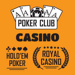 Casino icons. Poker club and gambling signs. Icons of set for casino