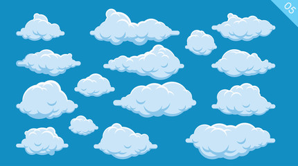 Set of cartoon clouds on a blue background