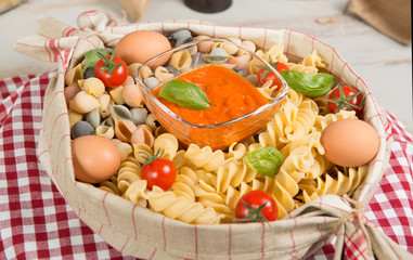 Pasta with tomato sauce and cherry tomatoes