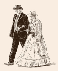 Obraz premium couple in the vintage costumes