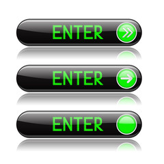 Black glass button ENTER with green signs