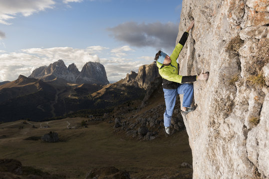Dolomites, Fassa Valley, Italy, Europe, Trentino, climber