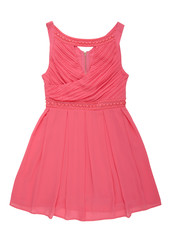 pink chiffon dress with beads