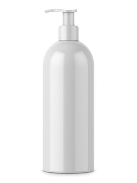 White glossy bottle with pump