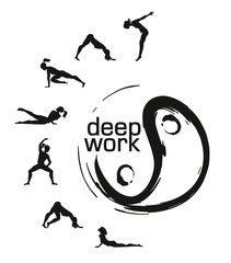 Vector illustration of girl exercised Deepwork, Yoga, Pilates, fitness.