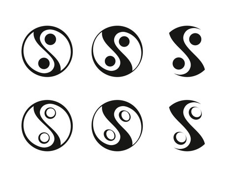 Vector illustration of Yin yang symbol. Characters set can be used as prints, logo, cards, template, yoga products