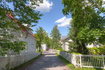 wooden residential houses and street