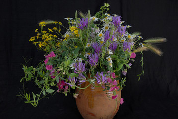 Still life of wild flowers beautiful bouquet in a vintage vase