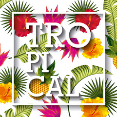 Obraz premium tropical flowers background. colorful design. vector illustration