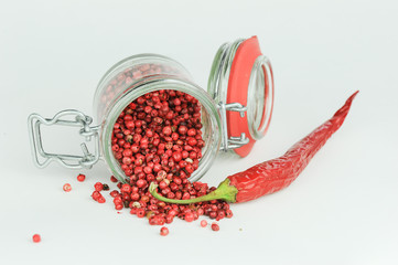 Pink peppercorns with chili