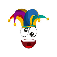 happy face with jester hat icon over white background. april fools day concept. colorful design. vector illustration