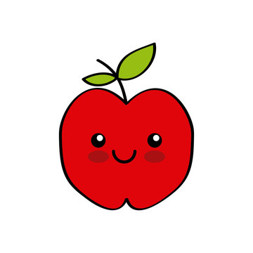 kawaii apple fruit icon over white background. colorful design. vector illustration