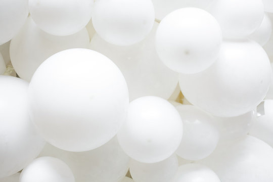 Background Of Many White Balloons. White Texture