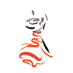 Obraz premium A couple is dancing. Simple line sketch isolated on white. Logo. Classic dance. Symbol of ballroom.