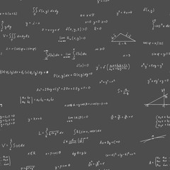 Formula algebra on a black background. Seamless pattern.