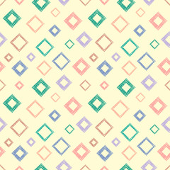Seamless vector geometrical pattern with rhombus, squares. endless background with hand drawn textured geometric figures. Pastel Graphic illustration Template for wrapping, web backgrounds, wallpaper