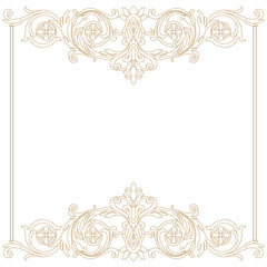 Golden vintage border frame engraving with retro ornament pattern in antique baroque style decorative design. Vector.