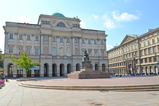 WARSAW, POLAND. Building Of The Polish Academy Of Sciences And Monument To Nicolaus Copernicus