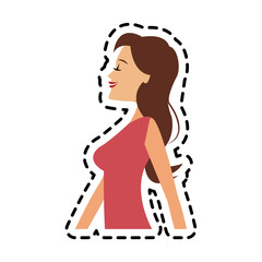 beautiful young woman with brown hair and sleeveless icon image vector illustration design 