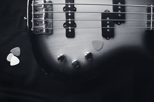 Bass guitar on a dark background
