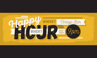 Happy Hour New Age Vintage Typographic Poster Header Web Banner 