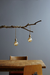wooden table and tree lamp vintage decoration