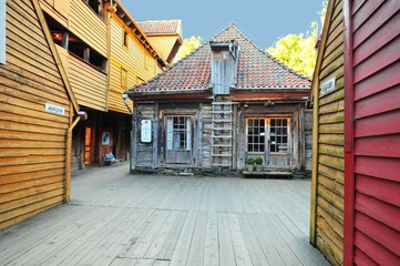 Characteristic wooden cottage in old town, Bergen, Norway.