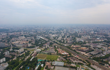 Вид на Москву с Останкинской телебашни. Панорама города. Москва. Россия.