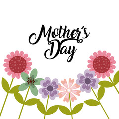 happy mother's day card with beautiful flowers over white background. colorful design. vector illustration