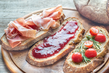 Bruschetta with different toppings