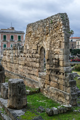 Ancient Temple of Apollo on the Ortygia - old town of Syracuse on Sicily island, Italy