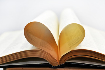 Opened book with heart form sheets.